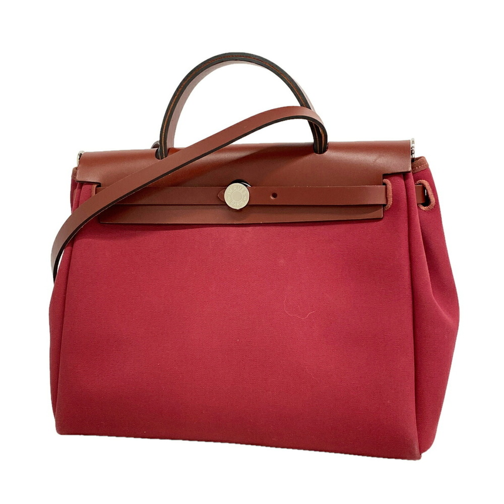 Hermes Herbag Zip PM Handbag, Toile Officier, Red, U Stamp, 2-way Bag for Wom...